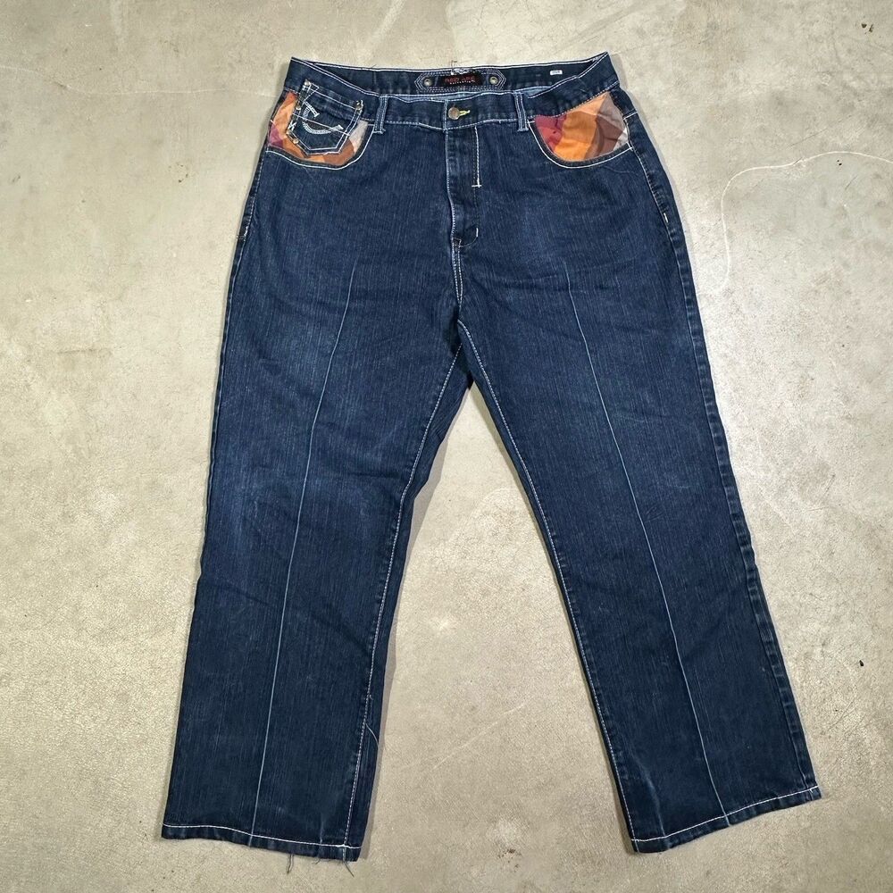 Y2K Red Ape Streetwear Graphic Denim Jeans Mens 40x32 Baggy Wide Leg Embroidered